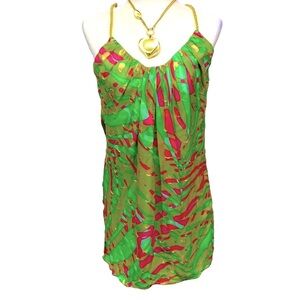 Milly Silk Metallic Gold Rope Straps Flowing Dress